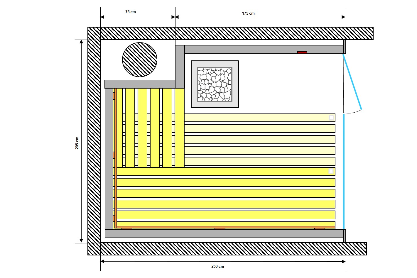 Probst Saunabau | Saunaprojekt | Sauna Inwil | Grundriss 250x205cm